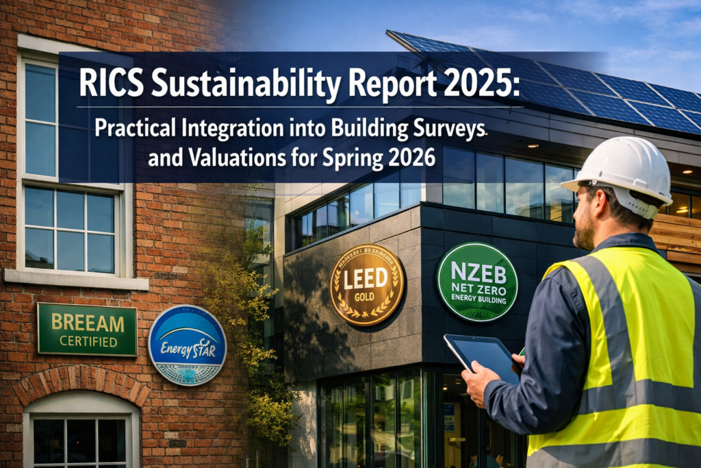 RICS Sustainability Report 2025: Practical Integration into Building Surveys and Valuations for Spring 2026