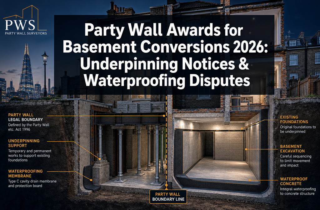 Party Wall Awards for Basement Conversions in 2026: Underpinning Notices and Waterproofing Disputes